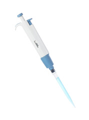 Fototapeta premium Laboratory analysis. Micropipette with liquid isolated on white