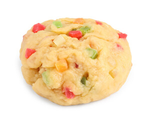 Raw dough with candied fruits isolated on white