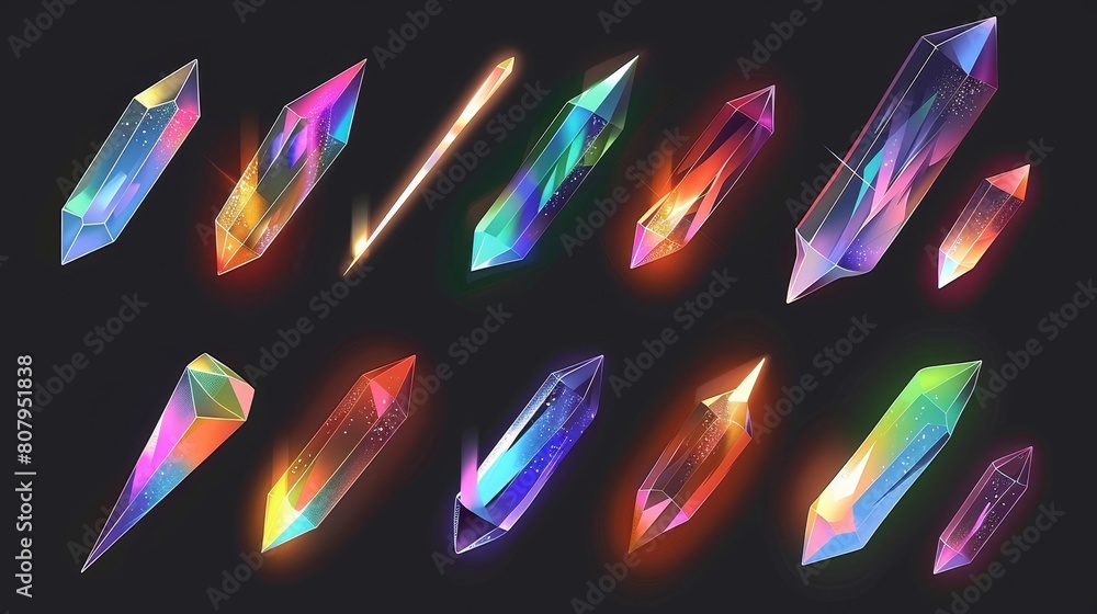 Aufkleber realistic modern illustration set of polychrome rainbow diamond flare light elements with overlay ef