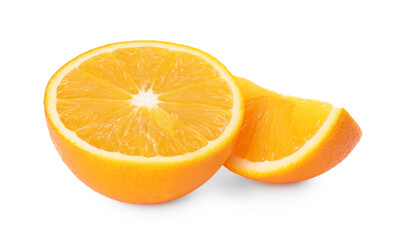 Cut fresh ripe orange isolated on white