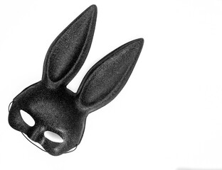 Black bunny rabbit mask in black and white, isolated on white