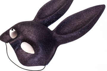 black glitter rabbit / bunny mask, isolated on white