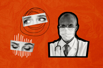 Photo image collage doctor patient medical check examination consultation eyes cutout face...