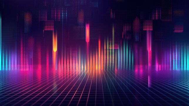 abstract background with equalizer effect neon lights sound wave