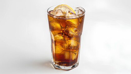 Glass of ice tea on white background