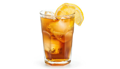 Glass of ice tea on white background