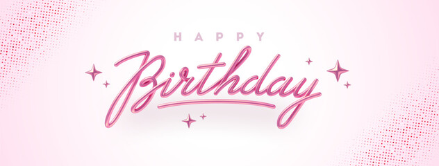 Birthday pink metallic calligraphy. Pink gold 3d calligraphy, Happy birthday type vector design.