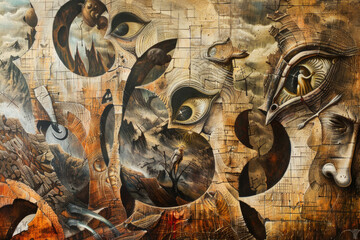 Abstract oil painting on canvas in the style of surrealism