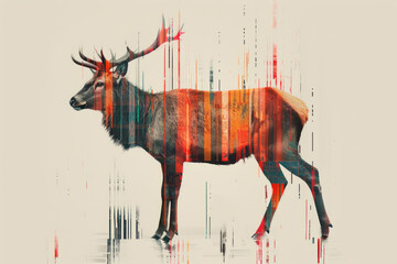 Colorful digital art of a glitched deer with abstract elements