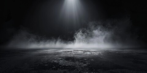 The dark stage shows, dark background, an empty dark scene, neon light, and spotlights. The concrete floor and studio room with smoke float up the interior texture. High quality photo