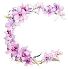PNG Orchid frame watercolor flower wreath plant.