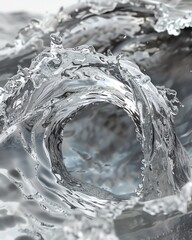 An abstract art piece capturing the expulsion of water in metallic silver hues during a tsunami - obrazy, fototapety, plakaty