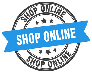 shop online stamp. shop online label on transparent background. round sign