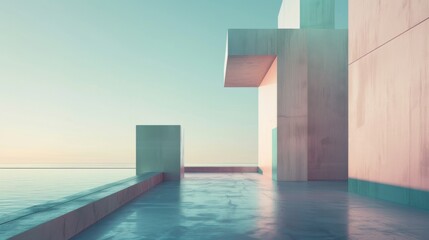 Fototapeta premium Elegant Minimalist Abstract Wallpaper Featuring Modernist Architecture with Clean Lines and Geometric Shapes, Captured in Muted Tones for a Soothing Widescreen Display