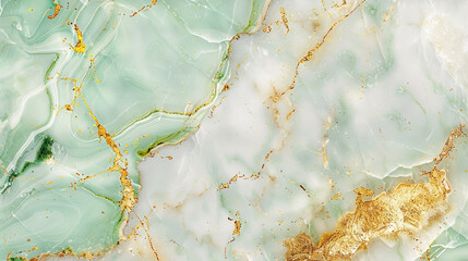 Glossy mint  frost white marble effect with gold veins giving the impression of a high-end stone surface
