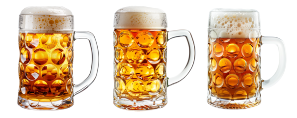 set of isolated mugs of beer with foam