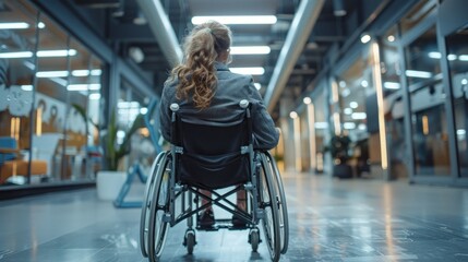 Obraz premium The disabled person in a wheelchair at work place.