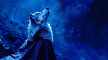 A closeup half body of a charismatic alpha wolf in a royal cape