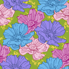 Seamless pattern of flowers with background. Beautiful Cosmea flowers background. Vector illustration of textured abstract art textile flower design.