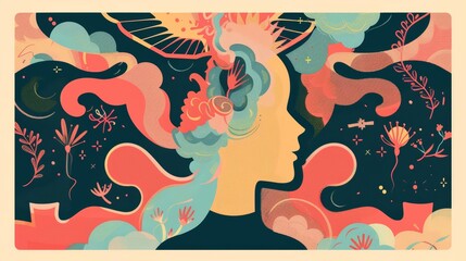 A mental health awareness poster features soothing colors and supportive messages, Sharpen Vintage border illustration template with copy space on center