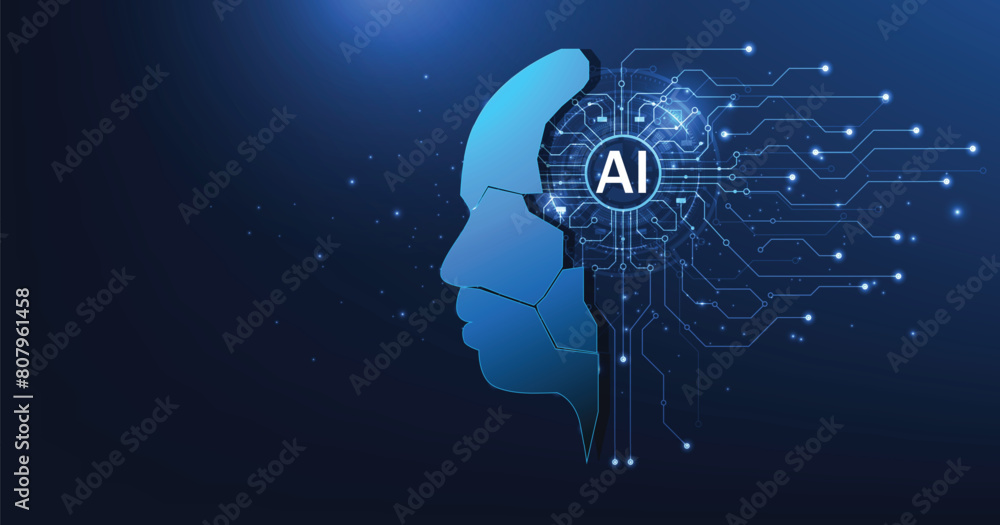 Leinwandbilder electronic brain and concept of artificial intelligence(ai).graphic of a digital brain and human hea