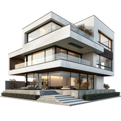 3D Modern House Exterior, Isolated on a Transparent Background