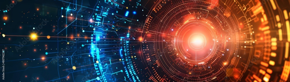Poster abstract technology background circles digital hitech technology design background pulsates with dat