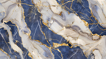 Lustrous sapphire  ivory marble pattern with rich golden lines simulating luxurious stone finishes