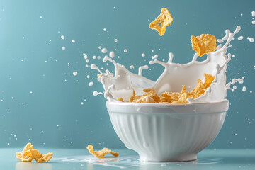 Splashing Milk into Corn Flakes Bowl - Powered by Adobe