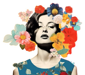 PNG Collage Retro dreamy of women and women flower art portrait.