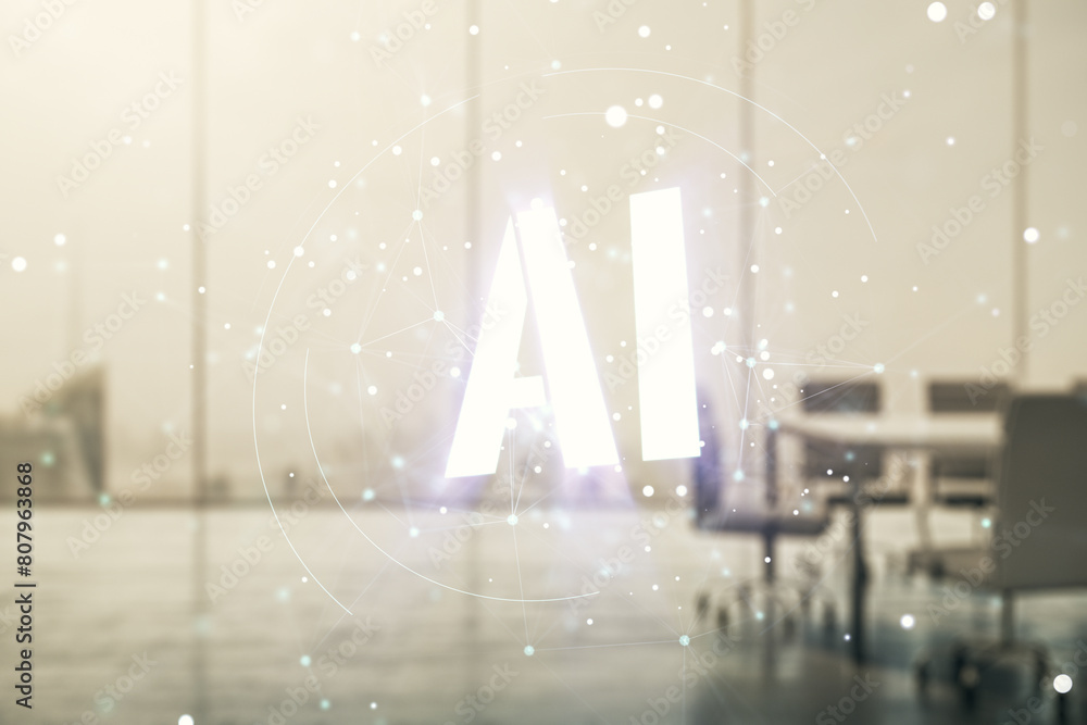 Aufkleber abstract virtual artificial intelligence symbol hologram on a modern conference room background. mul
