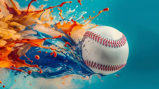 Banner of baseball sports with a colorful splash, capturing the vibrant energy of the game, Sharpen banner with space for text