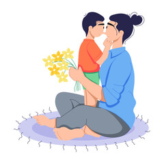 Obraz premium Get this flat illustration of mom cuddling 