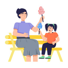 A flat character illustration of mom enjoying with daughter 