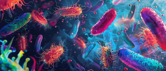 Naklejka premium Dive into the depths of microbiology with a vibrant illustration of probiotics bacteria