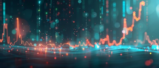 Economic growth concept is visualized with a glowing financial graph in the futuristic business research banner, Sharpen banner template with copy space on center