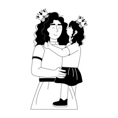 A glyph illustration of daughter kissing mom 