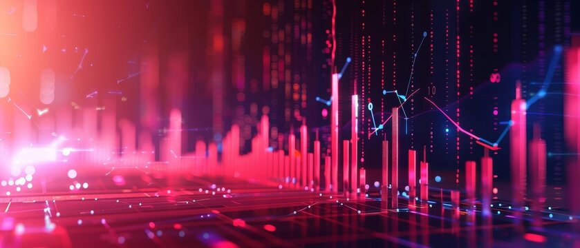 Economic growth concept is visualized with a glowing financial graph in the futuristic business research banner, Sharpen banner template with copy space on center