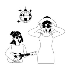 Trendy glyph illustration of disco party dance 