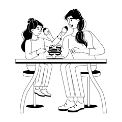 A glyph character illustration of eating pancakes 