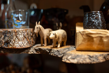 Wooden goat and dog, toy