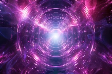 Future tunnel visualized as a warp in spacetime with endless lights leading to unknown dimensions, Sharpen banner template with copy space on center