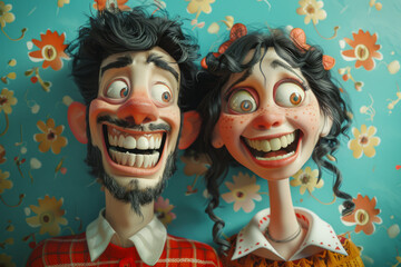 Cute Cartoons, Happy Couple Sharing Laughter and Love