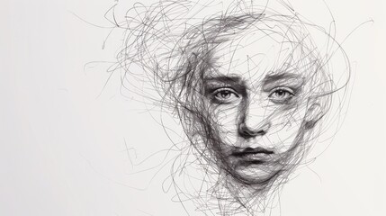 A drawing of a face with many lines drawn on it, AI