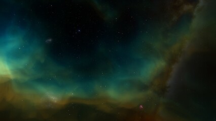 Fototapeta premium Deep space nebula with stars. Bright and vibrant Multicolor Starfield Infinite space outer space background with nebulas and stars. Star clusters, nebula outer space background 3d render 