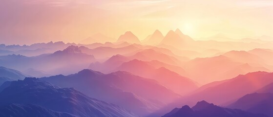 Fototapeta premium Majestic mountains bathed in the glow of sunset offer a breathtaking view, Sharpen banner template with copy space on center