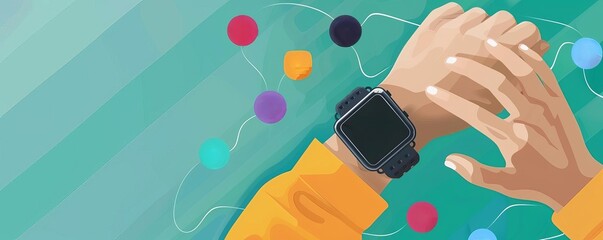 Minimal style design of a student checking notifications on a smartwatch with educational app icons