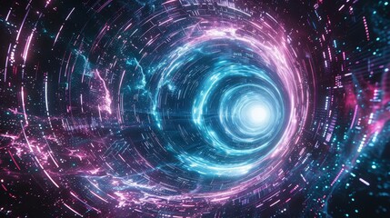 Obraz premium Metaverse digital world cyber space background unfolds a digital landscape where virtual and physical realities converge, Sharpen banner template with copy space on center