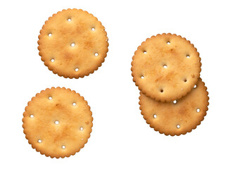 Round crackers isolated on a transparent background, viewed from above
