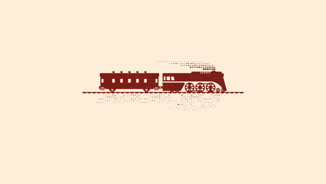 Vintage passenger train or express. Side view. Simple vector art